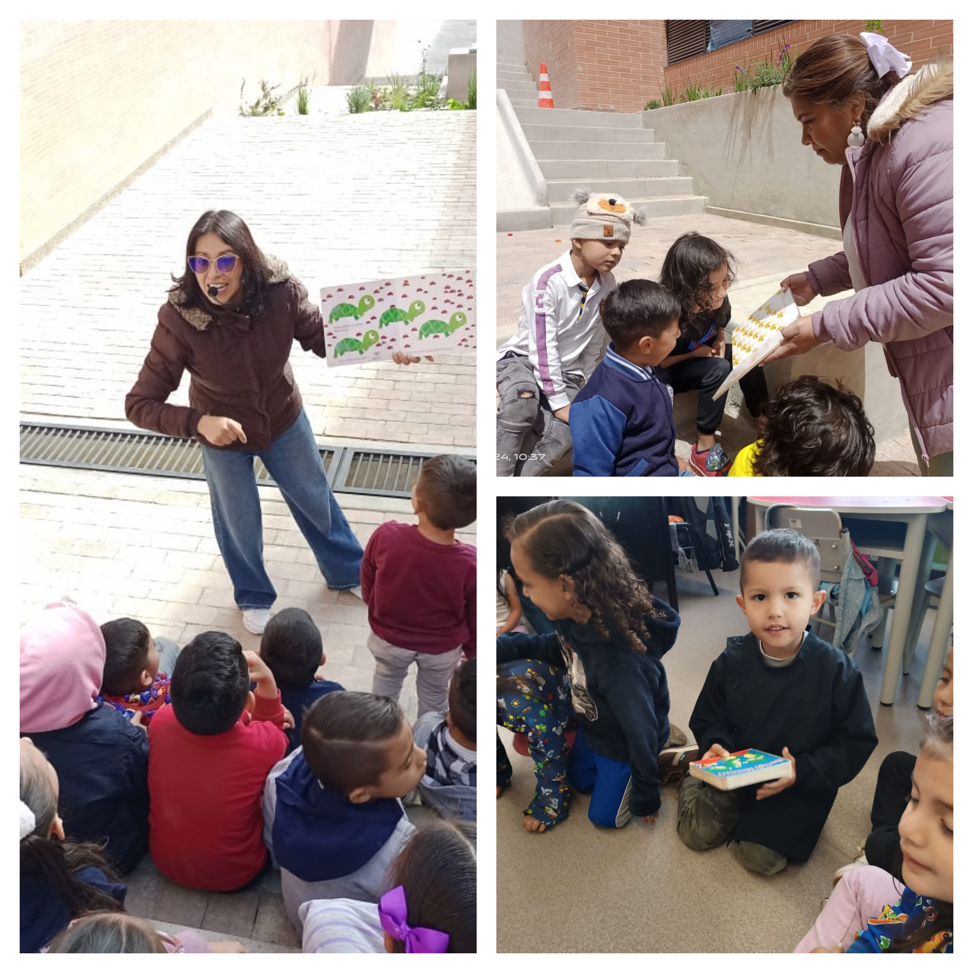 Collage de fotos de las Maestras interactuando con los niños y niñas