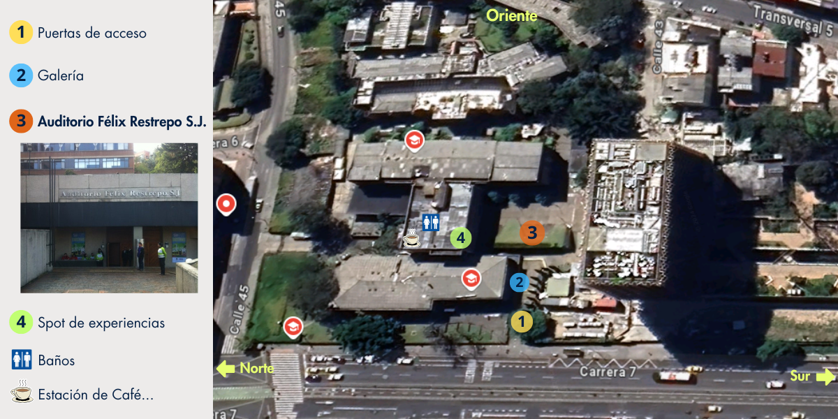 Mapa de ubicaciones del Auditorio Félix Restrepo