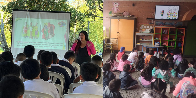 Foto de la profe exponiendo en el taller a los estudiantes